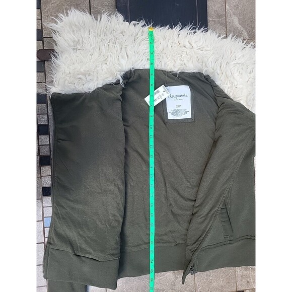 NWT Vintage Aeropostale Womens Knit Sherpa Aviator Bomber Jacket, Green, Small - Picture 9 of 10
